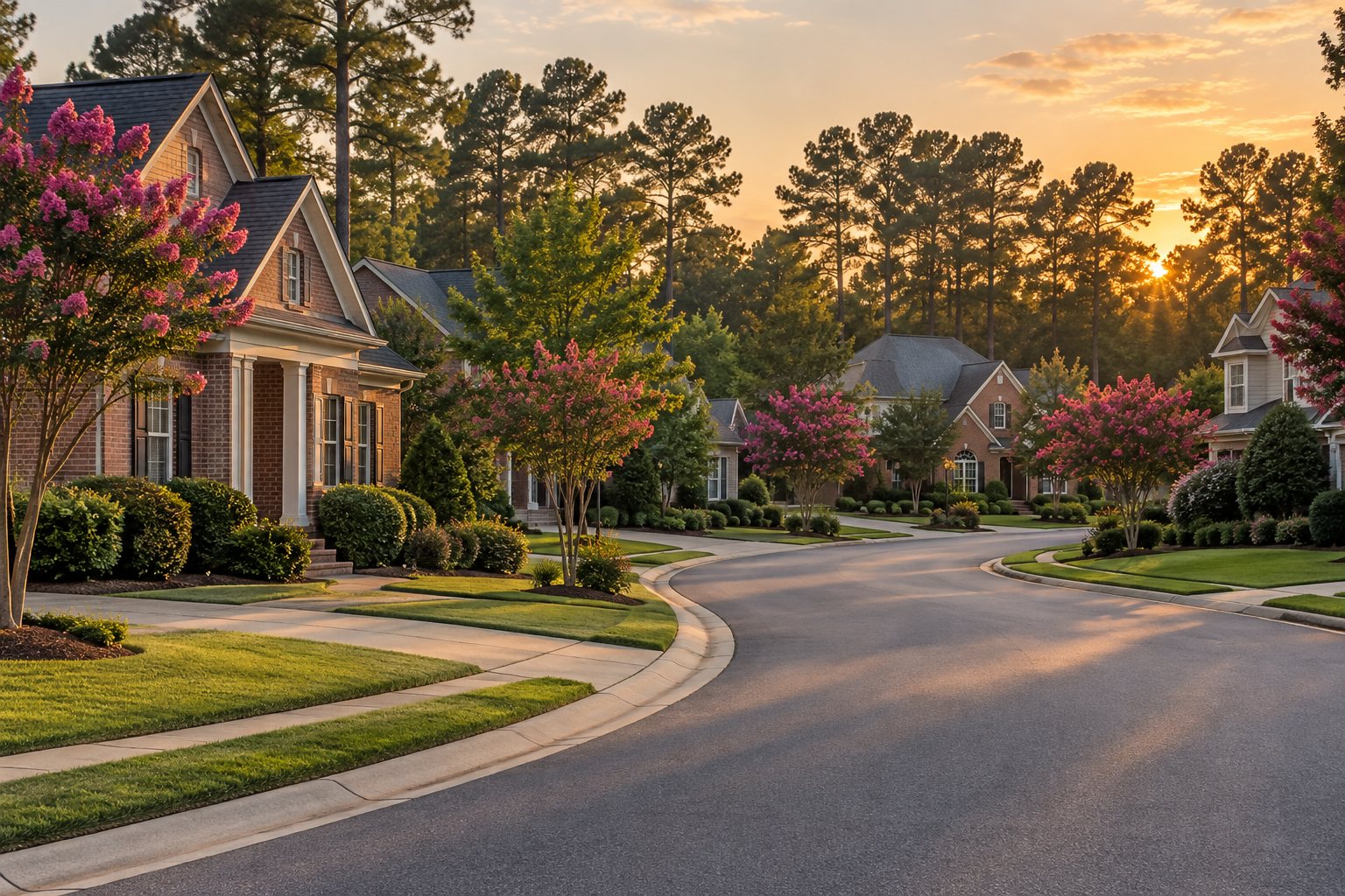 A residential street in a Fayetteville suburb, illustrative