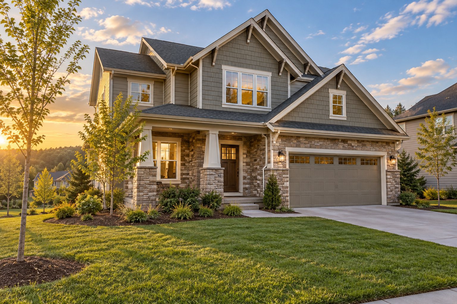 A craftsman style home in a North Carolina subdivision, illustrative